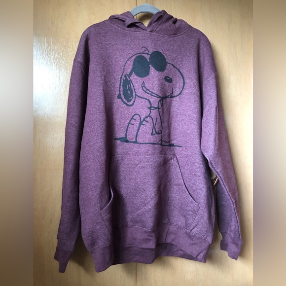 NEW Snoopy sunglasses heathered dark burgundy red mens hoodie hoody sweatshirt L - Picture 2 of 5